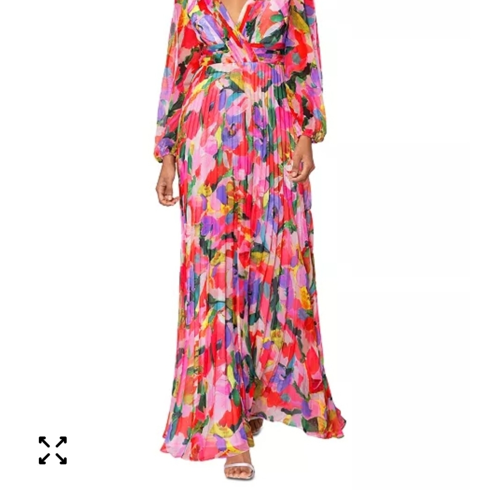 Betsy & Adam Pink Multi Floral Pleated Maxi Dress